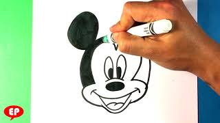 How to Draw Mickey Mouse head - Drawing Step by Step for Beginners - Easy Pictures to Draw Simple