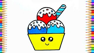 How to Draw Cute Ice-cream Step by Step || Ice-cream Bowl Drawing Ice-cream Drawing for Beginners..