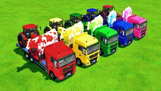 TRANSPORTING COWS WITH COLORED MINI TRACTORS ON RAINBOW COWS BRIDGE ON TRUCK - Farming Simulator 22