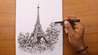 How to draw The Eiffel Tower Scene with Pencil Sketch | Sketching Video | Learn to Draw