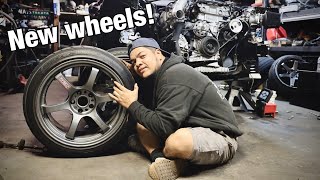 240sx truck gets NEW WHEELS and GKTECH angle kit!