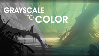 GREYSCALE Concept Art To COLOR Process | Digital Painting Tutorial | Landscape Environment Design