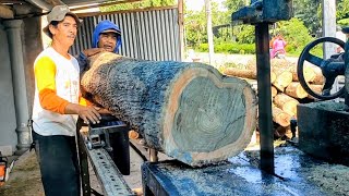 SAWING OLD TEAK WOOD - Japanese assembled bandsaw machine