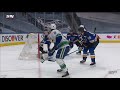 jake virtanen rips puck under the bar past jake allen from goal line