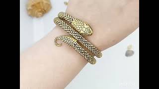 Gold bangle snake wrap bracelet/Золотий бісерний браслет у вигляді змії