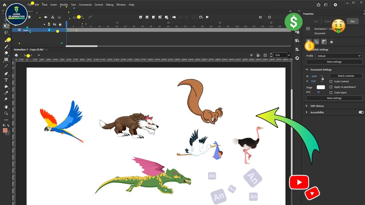 Flying Bird Animation Explain Adobe Animate Hindi Tutorial 2d