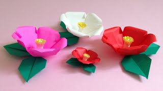 折り紙 椿の花 (立体) 折り方 2 Origami camellia flower tutorial（niceno1）