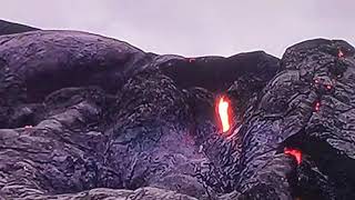 Volcano‘ Fagradalsfyall  in Iceland Midnite Eruption , Close-Up 10.6.2021