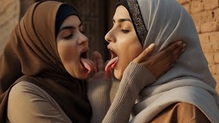 Muslim women kiss in the village