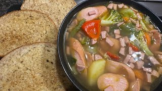 Grønnsakssuppe med Pølser oppskrift | Vegetables Soup with Sausages Recipe