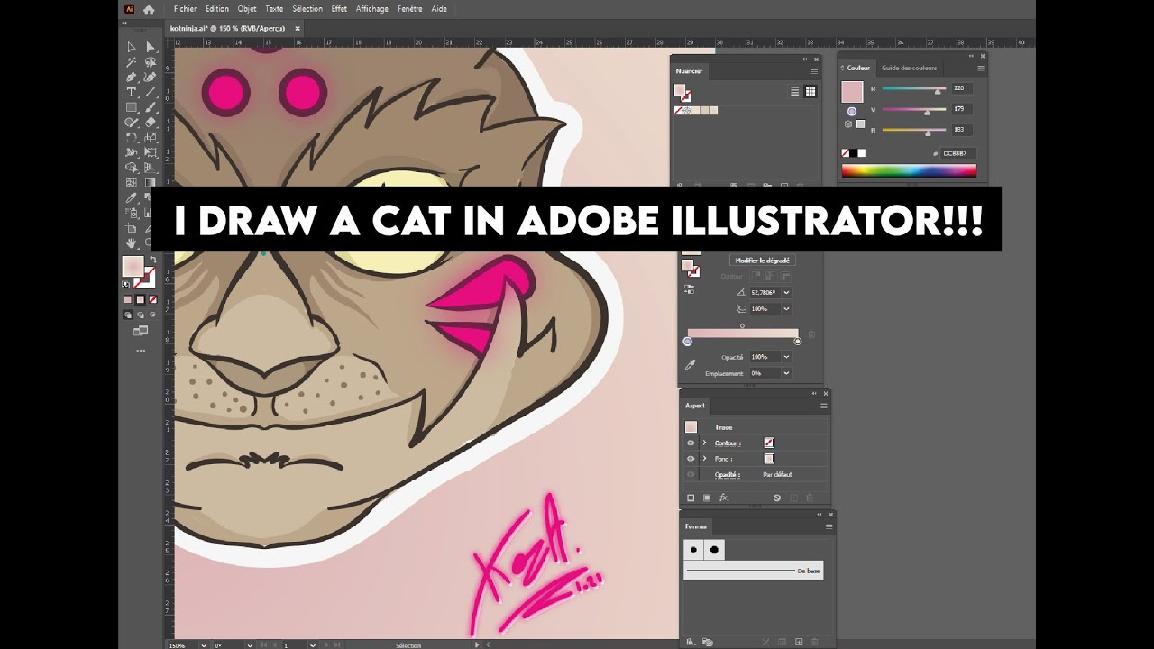 I Draw A Cat In Adobe Illustrator Youtube