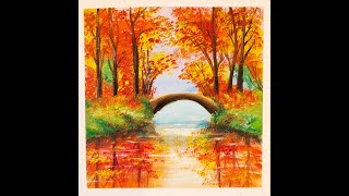 Everyday challenge #60 #Acrylic/Autumn forest/Easy Autumn tree landscape for beginners step by step