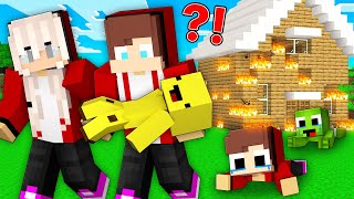 Maizen FAMILY Left Baby JJ and Mikey in BURNING HOUSE and Saved Banana Kid in Minecraft!