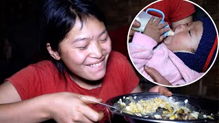 Manjita is feeding milk to her son \u0026 rice for Husband @shepherdlifeofnepal