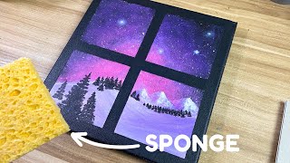 Making a Wintery Galaxy With a Sponge?💙🌌 | Acrylic Painting for Beginners