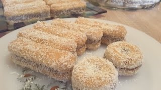 Lamingtons with tea rings biscuits and ladyfingers