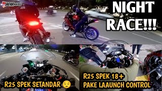 Night race!! Drag, R25 Launch Control, Back Fire - R25 CBR250RR ZX25R