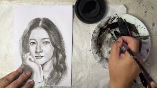 N791 每日水墨人物素描 美女 Daily Water-ink Portrait Sketch Beautiful Girl 수묵 인물 스케치 水墨画の人物スケッチ