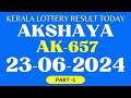 Kerala Lottery Results 20.06.2024 Akshaya AK-657 Lottery Results
