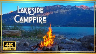 Epic 4K Mountain Lake Campfire: Relaxing Sunset Ambience with Soothing Crackling Fire Sounds