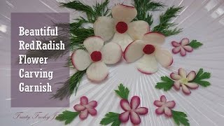 Beautiful Red Radish Flower Carving Garnish - Vegetable Carving, Design & Decoration