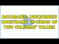 Databases: Uniqueness constraint in union of two columns' values (2 Solutions!!)