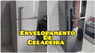 Envelopamento de geladeira, adesivo Black piano, antes//depois.