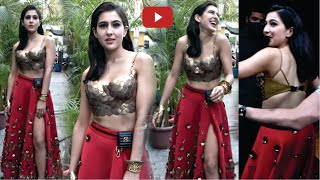 Sara Ali Khan Gets Papped at Shoot, Looks Mesmerizing in Chrome Bustier and Red Lehenga