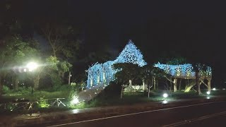 嘉義市蘭潭風景區月影潭心在夜間時不同的燈光色彩變化