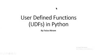 Week 6: User Defined Function(UDFs) in Python