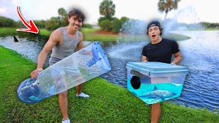 Building mini BUDGET Fish Traps 1v1 CHALLENGE!? (Home Depot Only)