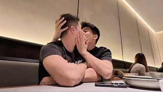 Hot kissing in the restaurant🔥Go shopping with my boyfriend❤️ Cute Gay Couple Rain and Xuan🥰