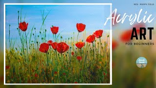 Red Poppy flower field acrylic painting |Art of acrylic 26| Easy step acrylic painting tutorial