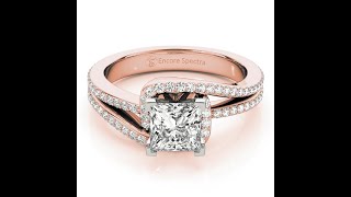 Rose Gold Princess Cut Split Shank Halo Diamond Engagement Ring