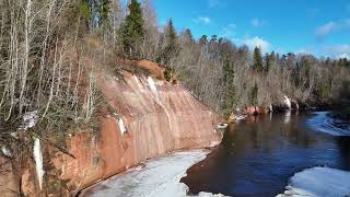 4K Scenic relaxation, Ķūķu cliffs, Gauja National Park, Latvia