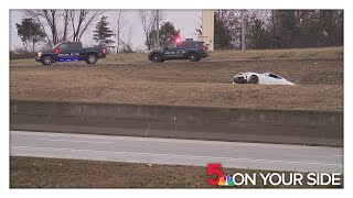 Police cruiser overturns, 2 arrested in police pursuit that temporarily closed I-70 lanes