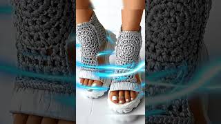 Handmade Knitted Geometric Wedge Elastic Platform Sandals S