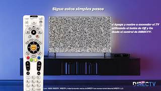 Guía rápida de DIRECTV con soluciones para pantalla azul, negra o imagen de lluvia.