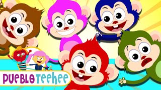 Cinco monitos saltando en la cama - Canciones infantiles animadas | Pueblo Teehee