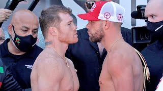 THE CANELO ALVAREZ VS BILLY JOE SAUNDERS WEIGH IN UNDER A MINUTE