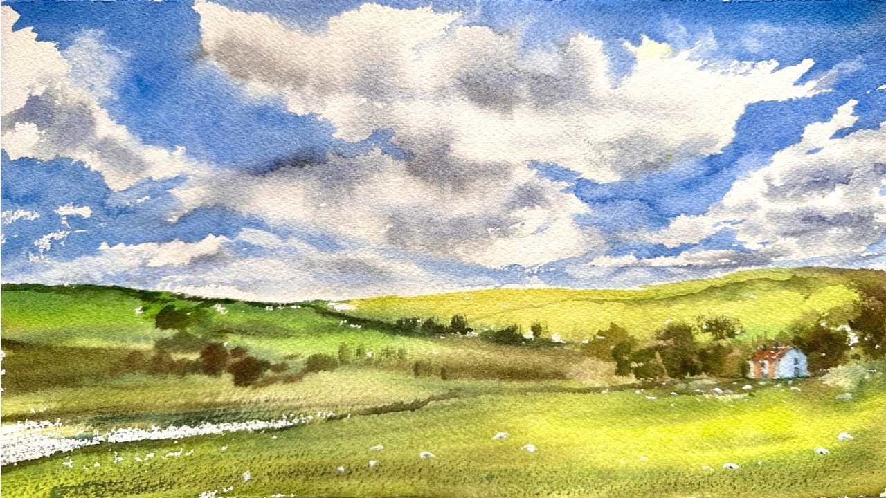 Nature Landscape Painting In Watercolor Sunny Day Grassland Youtube