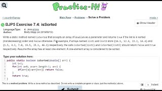 Java Practice It | Exercise 7.4: isSorted | arrays, array basics