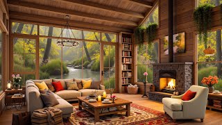 Cozy Spring Cabin Ambience 🌷 Tranquil Jazz Melody \u0026 Crackling Fireplace to Unwind