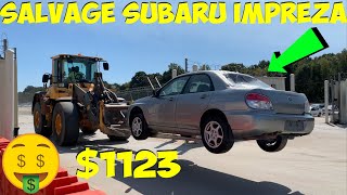 BOUGHT OUR FIRST SALVAGE TITLE CAR FROM THE INSURANCE AUCTIONS! SUBARU IMPREZA *MANUAL TRANSMISSION*