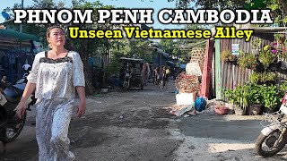 HIDDEN VIETNAMESE ALLEY in CHHAR AMPOV 2 PHNOM PENH CAMBODIA - Cambodia Walking Tour [2k]