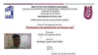 Parámetros de Perforación en tiempo real -  Por Santiago Loyola Juan Pablo