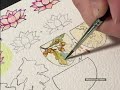 Creating small watercolor paintings of acorns and oak leaves