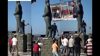 Ayvalık’ta bir meczup Atatürk anıtına balyozla saldırdı İşte onlar kamerada. BALIKESİR