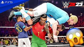 WWE 2K23 - Messi vs Cristiano vs Mbappe vs Haaland - World Championship Ladder Match | PS5™ [4K60]