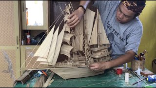Proses dan Cara Pembuatan Miniatur Kapal Laut bahan dari Bambu ~ Kerajinan Bambu